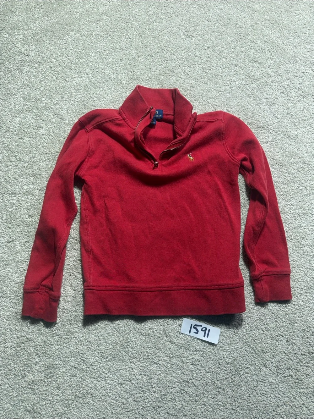 Polo Ralph Lauren Boys Cotton Red Quarter Zip Pullover Logo Size 5T